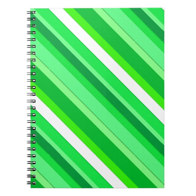 Layered candy stripes - emerald green and white spiral notebook (Front)