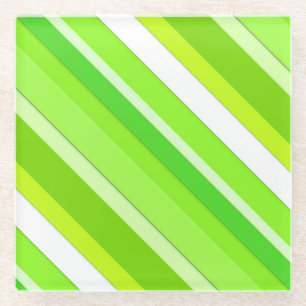 Layered candy stripes - lime green and white glass coaster