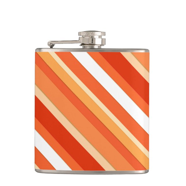 Layered candy stripes - orange and white hip flask (Front)