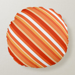 Layered candy stripes - orange and white round cushion