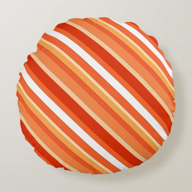 Layered candy stripes - orange and white round cushion (Front)