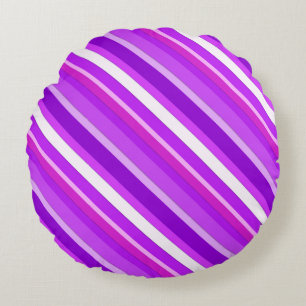 Layered candy stripes - purple and orchid round cushion