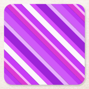 Layered candy stripes - purple and orchid square paper coaster