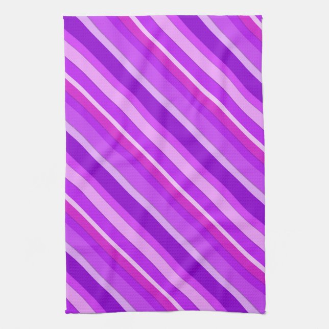 Layered candy stripes - purple and orchid tea towel (Vertical)