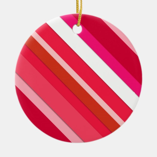 Layered candy stripes - red, pink and white ceramic tree decoration (Front)