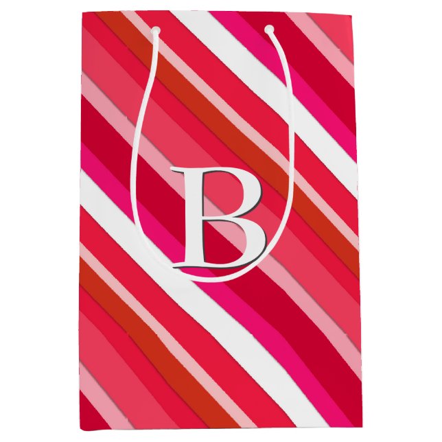Layered candy stripes - red, pink and white medium gift bag (Front)