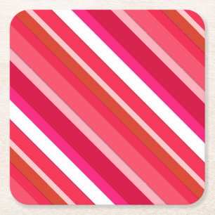 Layered candy stripes - red, pink and white square paper coaster
