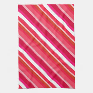 Layered candy stripes - red, pink and white tea towel