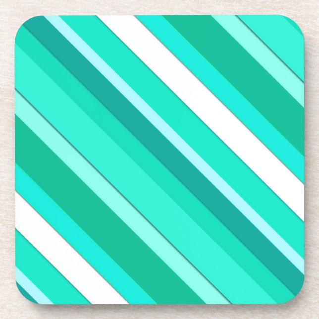 Layered candy stripes - turquoise and white coaster (Front)
