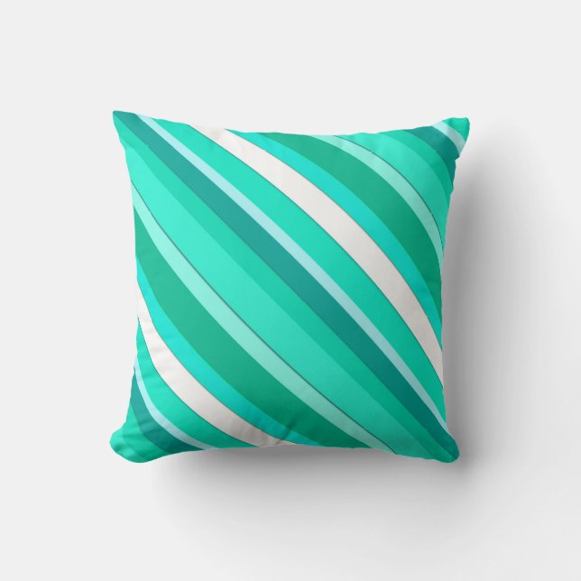 Layered candy stripes - turquoise and white cushion (Front)