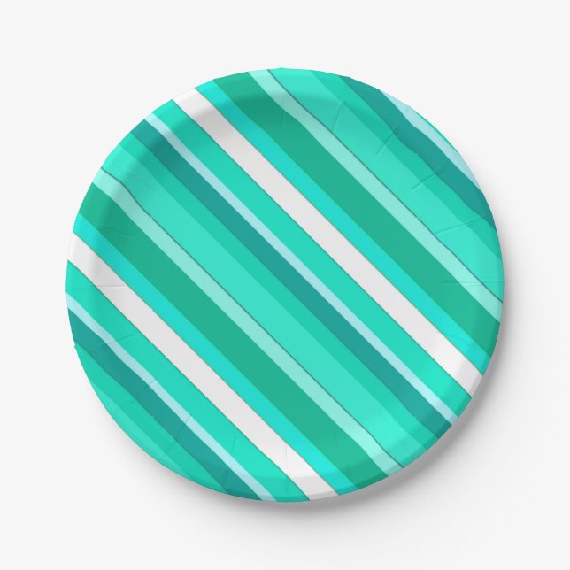 Layered candy stripes - turquoise and white paper plate (Front)