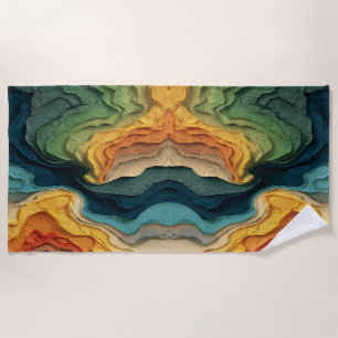 Layered Color Flow – Abstract Topographic Art Beach Towel