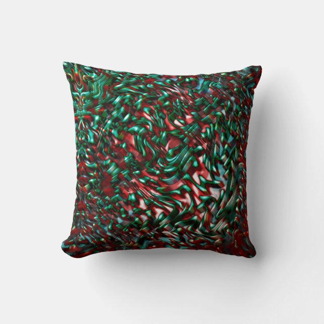 Layered curves, greenish teal blue and burgundy cushion (Front)
