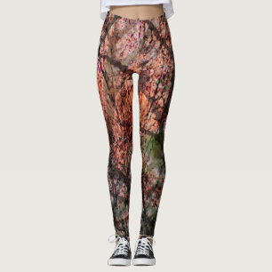 Layered Forest Abstract in Rust, Maroon and Green Leggings