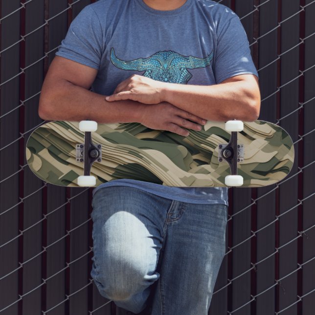 Layered forms in camouflage colours skateboard (Outdoor 3)