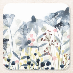 Layered Gardens - Watercolor Flowers Square Paper Coaster