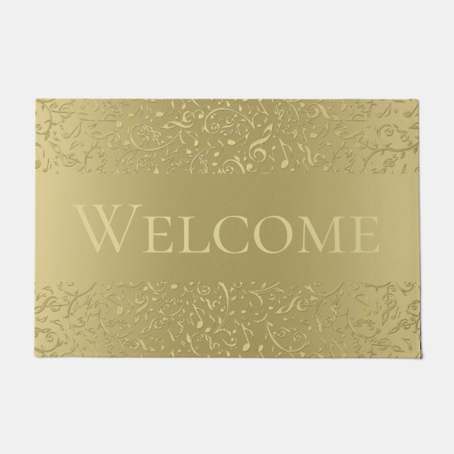 Layered Gold Music Notes Welcome Mat (Front)