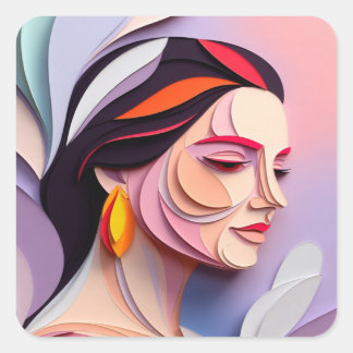 Layered Grace Abstract Feminine Portrait Square Sticker