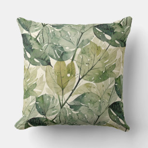 Layered Green Forest Leaves Cushion