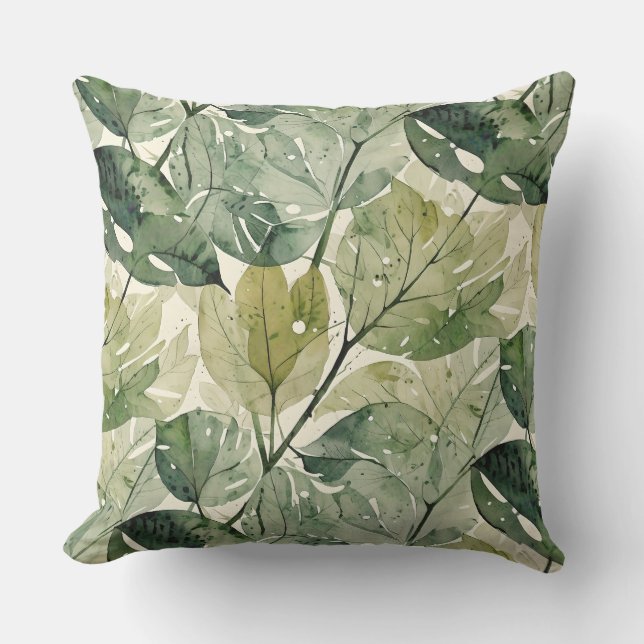 Layered Green Forest Leaves Cushion (Front)