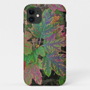 "LAYERED LEAVES/PINK,PURPLE, GOLD AND GREEN/ TEXTU iPhone 11 CASE
