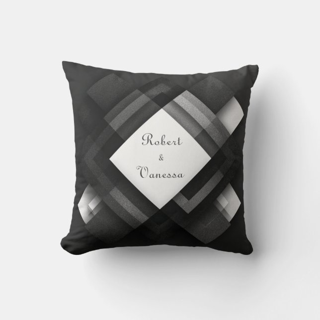 Layered Monochrome Geometric Abstract Wedding Cushion (Front)