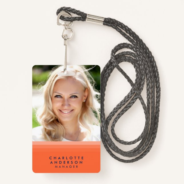 Layered Orange and Blue Photo ID Badge (Front with Lanyard)