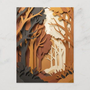 Layered Paper Cut Autumn Forest Scene Postcard