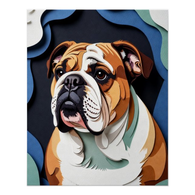 Layered Paper-Cut Bulldog Art Poster (Front)