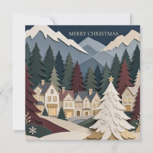 Layered Paper Cut Christmas, Snowy Alpine Village Invitation