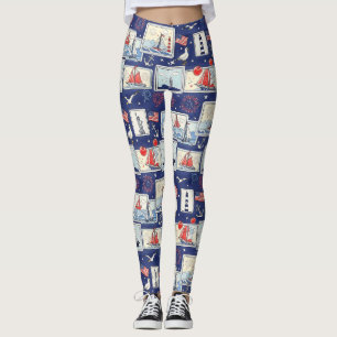 Layered Patriotic Paper Cut Tile Pattern (1) Leggings