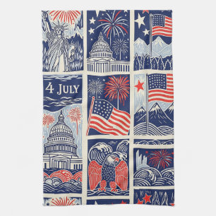 Layered Patriotic Paper Cut Tile Pattern (1) Tea Towel