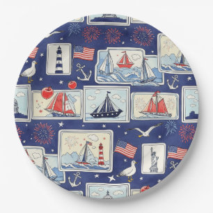 Layered Patriotic Paper Cut Tile Pattern (2) Plate