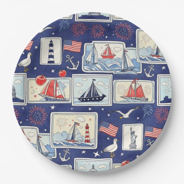 Layered Patriotic Paper Cut Tile Pattern (2) Plate (Front)