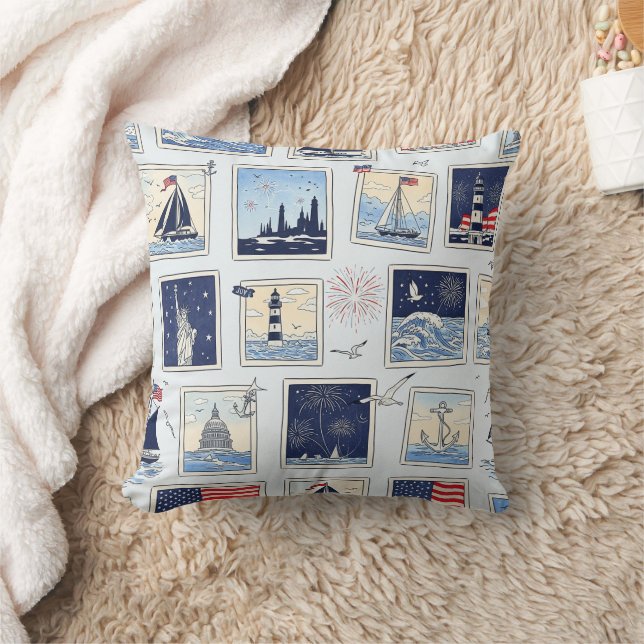 Layered Patriotic Paper Cut Tile Pattern (3) Cushion (Blanket)