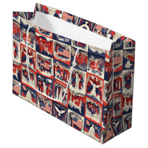 Layered Patriotic Paper Cut Tile Pattern (3) Large Gift Bag