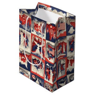 Layered Patriotic Paper Cut Tile Pattern (3) Medium Gift Bag