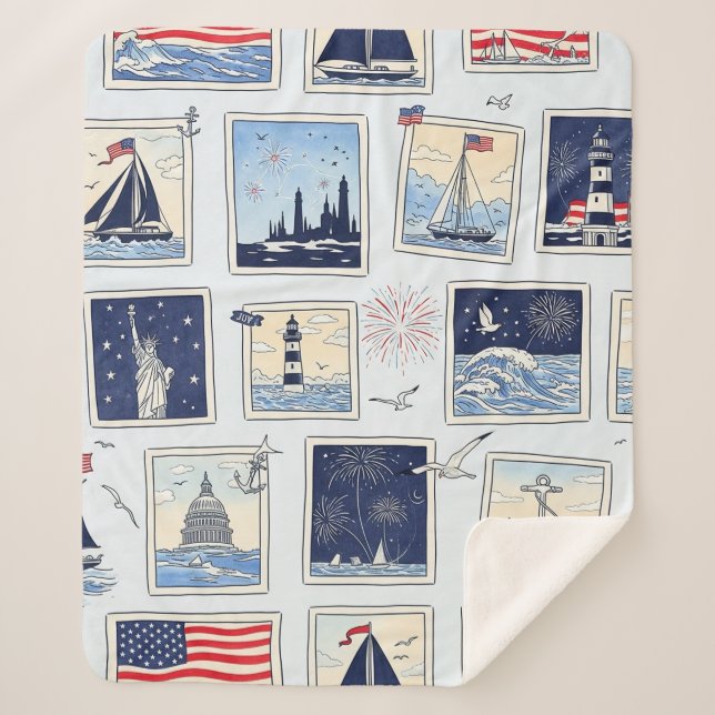 Layered Patriotic Paper Cut Tile Pattern (3) Sherpa Blanket (Front)