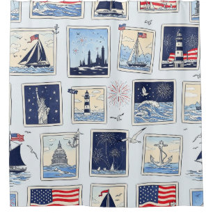 Layered Patriotic Paper Cut Tile Pattern (3) Shower Curtain