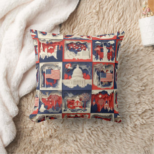 Layered Patriotic Paper Cut Tile Pattern (4) Cushion