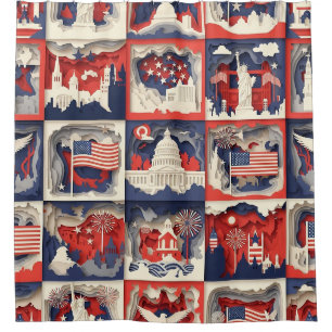 Layered Patriotic Paper Cut Tile Pattern (4) Shower Curtain