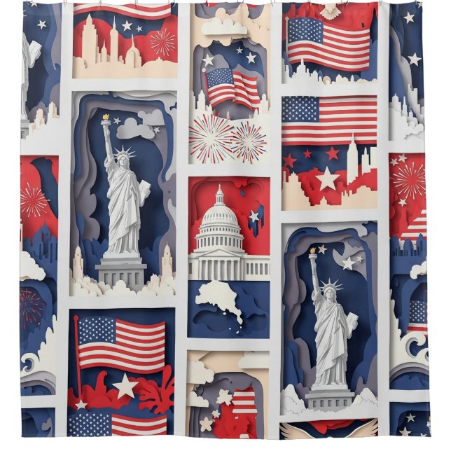 Layered Patriotic Paper Cut Tile Pattern (5) Shower Curtain (Front)