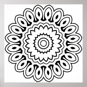 Layered Petal Burst Mandala with Bold Ink Lines Poster