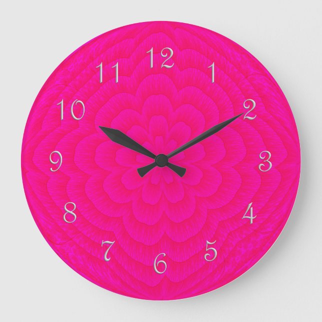 Layered Petals Round Wall Clock-PINK Large Clock (Front)