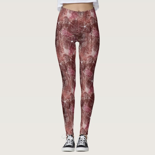 Layered Pink Brown Patterned Leggings (Front)