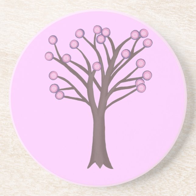 Layered Pink  Purple Polka Dots Tree Pink Coasters (Front)