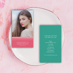 Layered Pink & Teal Social Media Photo Business Card