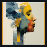 Layered Profile Mosaic Mindscape Glow Photo Print<br><div class="desc">A contemplative right-facing profile emerges from overlapping translucent color blocks in navy, teal, mustard, orange, rose, and gray. Golden neural-like webs, misty clouds, puzzle-piece fragments, pine forest silhouettes, and subtle water reflections weave throughout the form, creating a rich, dreamlike mosaic. The composition radiates inner complexity, emotional harmony through fragmentation, the...</div>