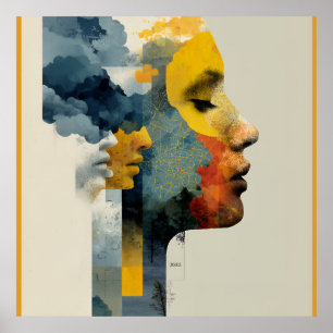 Layered Profile Mosaic Mindscape Glow Poster