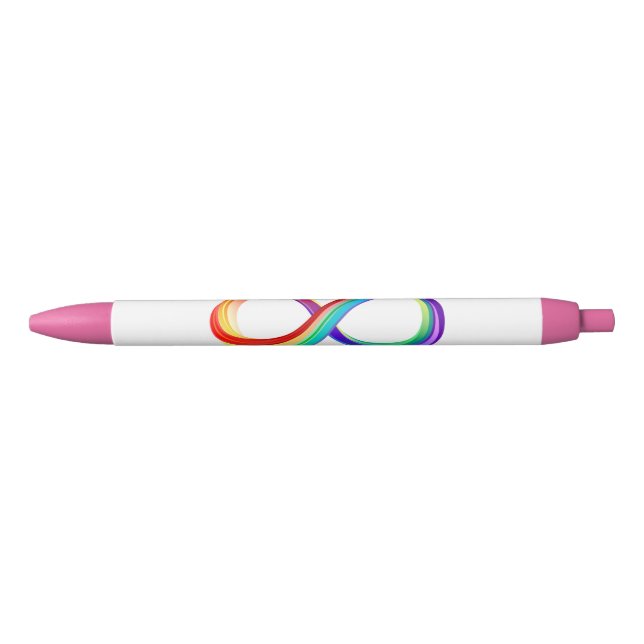 Layered Rainbow Infinity Symbol Black Ink Pen (Front)
